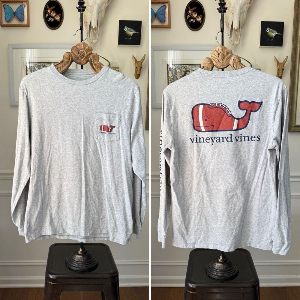 Vineyard Vines Long Sleeve Pocket Tee Whale Football M